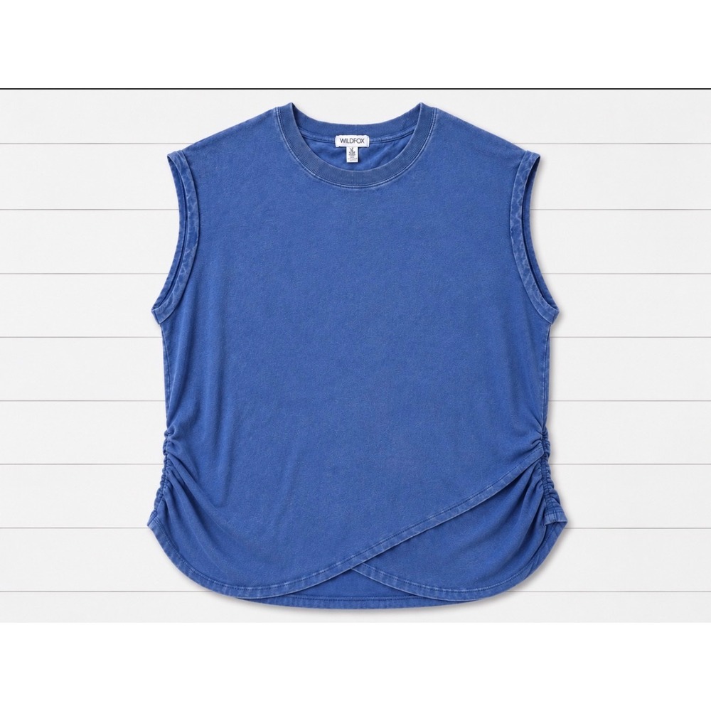 Wildfox Blue Ruched Side Muscle Tee Sleeveless Top Size XL Spandex Layered Hem